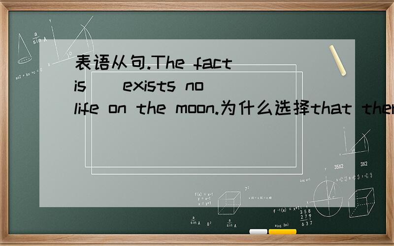 表语从句.The fact is__exists no life on the moon.为什么选择that there 而不能只选择that?