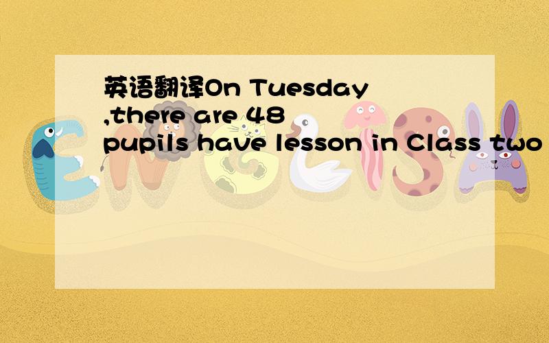 英语翻译On Tuesday,there are 48 pupils have lesson in Class two Grade six,and two classmates asked for leave,find the attendance rate.