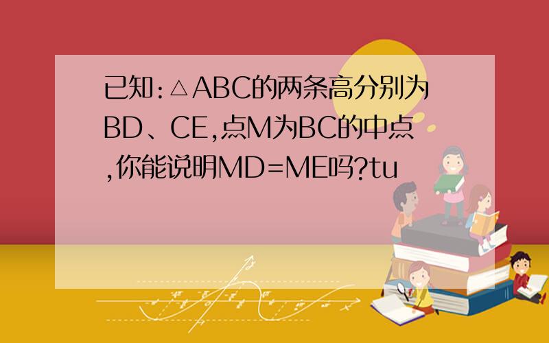已知:△ABC的两条高分别为BD、CE,点M为BC的中点,你能说明MD=ME吗?tu