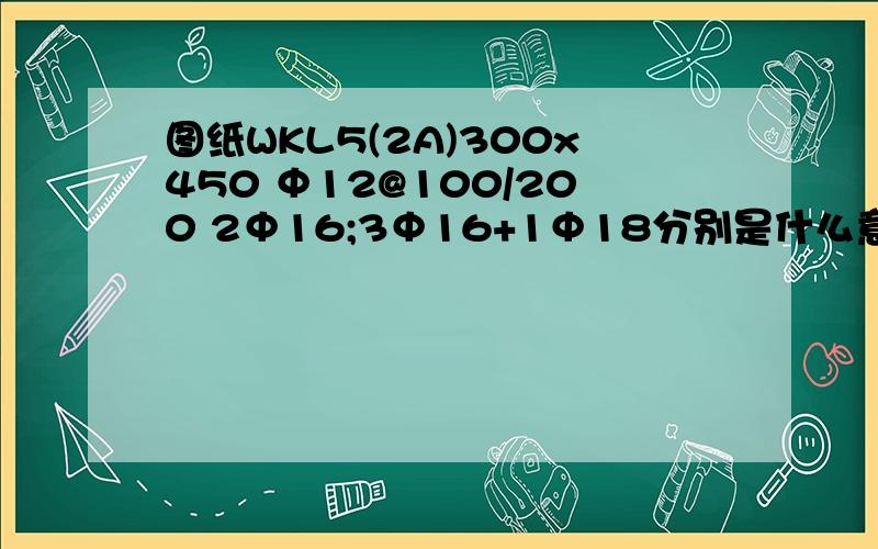 图纸WKL5(2A)300x450 Φ12@100/200 2Φ16;3Φ16+1Φ18分别是什么意思啊?